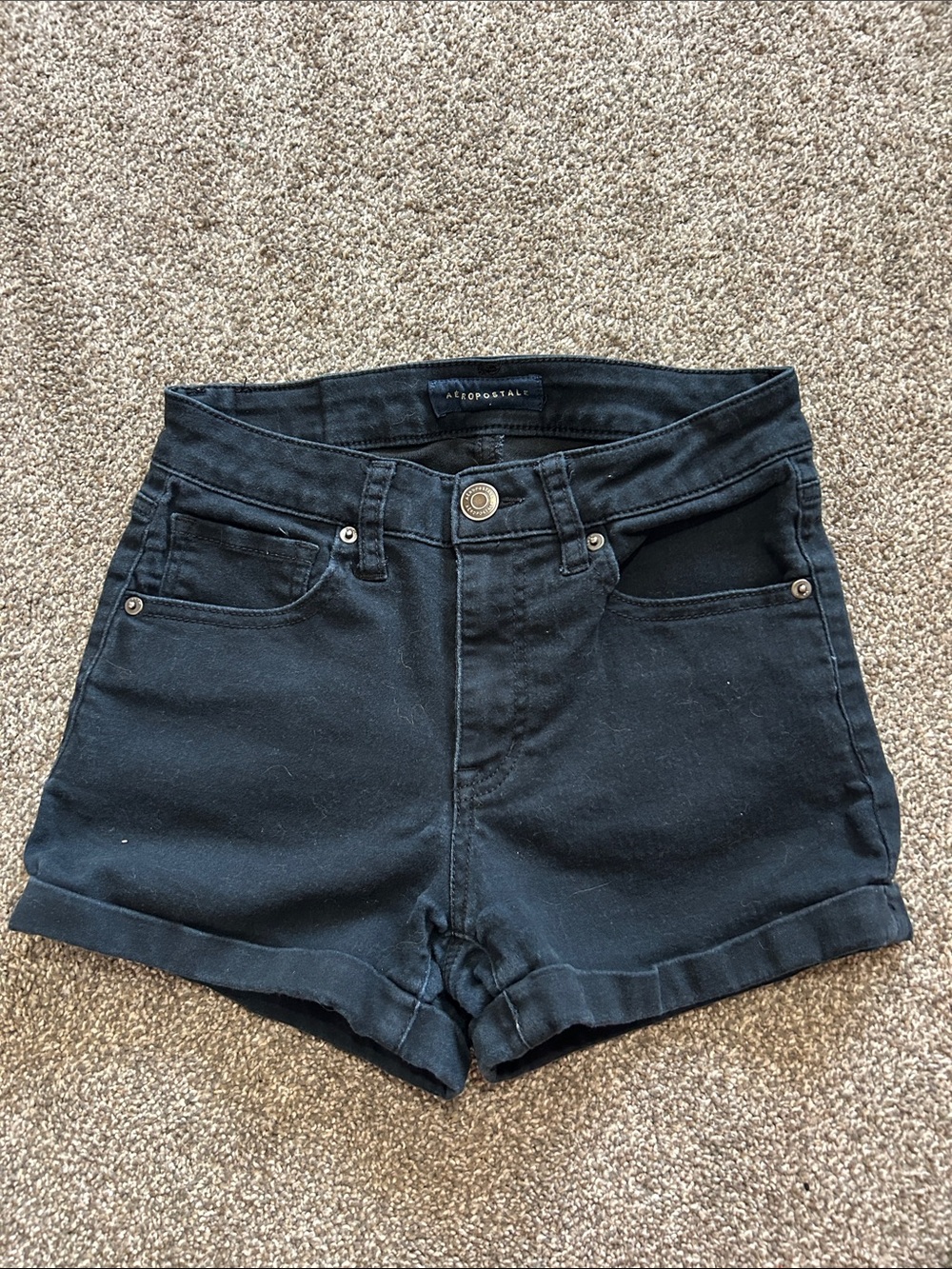 Aeropostale Black High-Rise Cuffed Denim Shorts